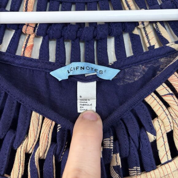 Anthropologie Women Leifnotes Dress Small Blue & Tan Midi Short Sleeve - Picture 4 of 6